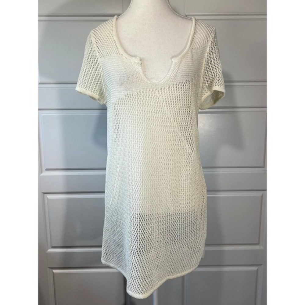 Simply Vera Wang Cream Crochet Knit Cover Up Tunic Top Women's Size‎ L